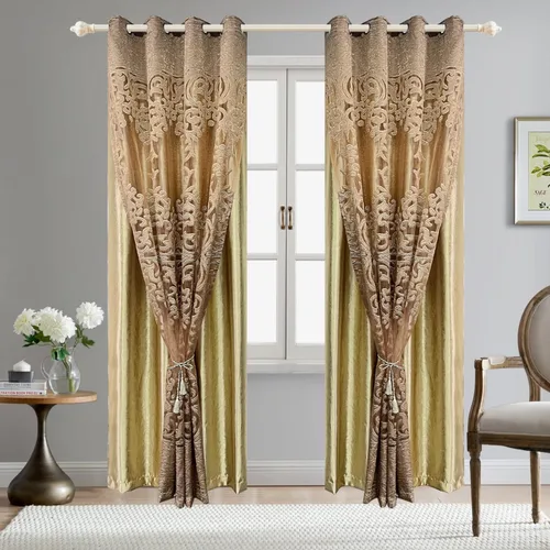 Miniatura 10 de Gxi Paneles de cortinas transparentes de jacquard marrón con ojales, 2 paneles para sala de estar, puerta corredera, cortina de gasa de tul europeo