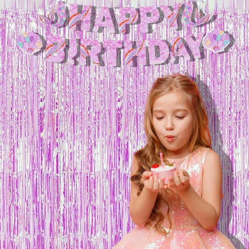 Miniatura 5 de BRAVESHINE - Fondos de flecos de papel de aluminio iridiscente, 2 cortinas metálicas de 3.2 x 6.5 pies para fotos, para cumpleaños, boda