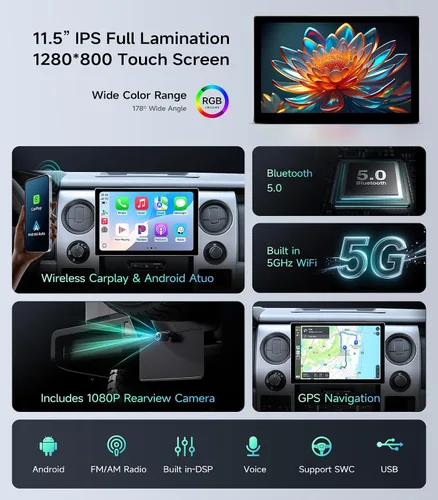Miniatura 7 de 11.5 '' coche Radios estéreo actualización para Ford F150 2009 2010 2011 2012 con Carplay inalámbrico/Android auto/pantalla táctil/navegación GPS/HD