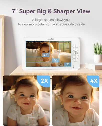 Miniatura 2 de Comfyer - Monitor de bebé con cámara y audio, monitor de vídeo HD 720P de 7" sin WiFi, batería de 6000mAh, modo VOX, visión nocturna automática, a