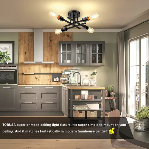 Miniatura 2 de TOBUSA Lámpara de techo semiempotrada color negro mate, moderna Sputnik cerca del techo, lámpara de techo para dormitorio, cocina, sala de estar