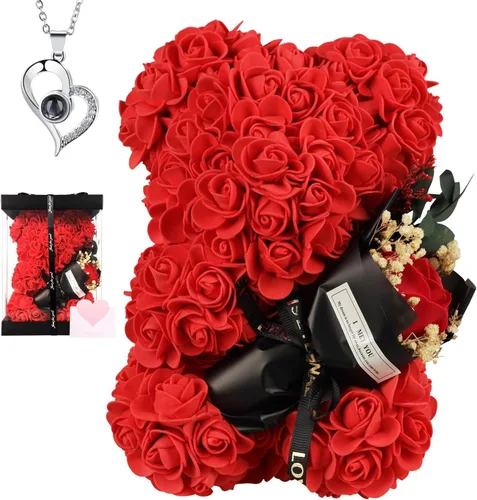 Miniatura 12 de Oso de rosas para el Día de la Madre, regalo romántico de cumpleaños para novia, esposa, oso de rosas para mujer, oso de San Valentín con ramo