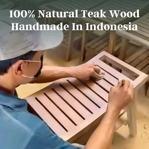 Miniatura 10 de Banco de ducha de teca de 30 pulgadas – Banco de madera totalmente montado con estante, resistente al agua, pies ajustables antideslizantes – Spa