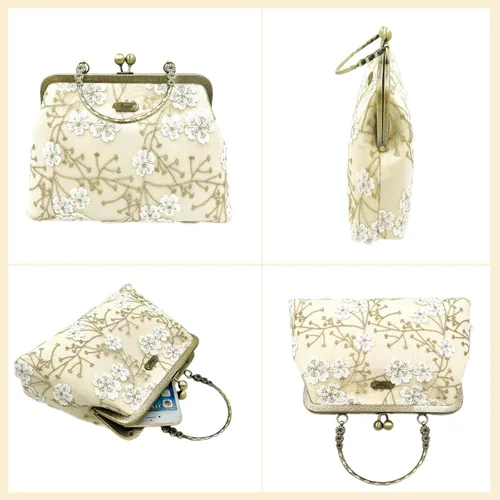 Miniatura 130 de Bolso floral con asa superior, bolso de noche Kiss Lock para mujer, bolso vintage