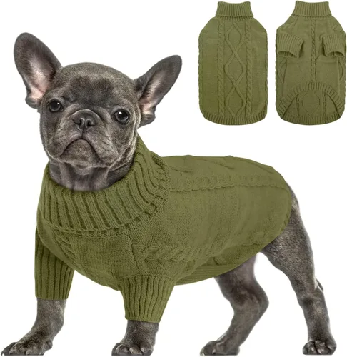 Miniatura 34 de Queenmore - Suéter de punto trenzado con cuello alto para perros pequeños, para climas fríos, para chihuahua, bulldog, teckel, carlino y yorkie, XS