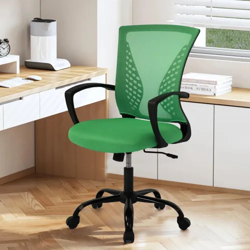 Miniatura 12 de Silla de oficina de malla con ruedas, silla de escritorio ergonómica de respaldo medio con brazos y soporte lumbar, cómoda silla de computadora
