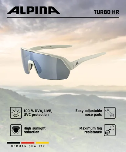 Miniatura 5 de ALPINA Gafas de ciclismo espejadas, hidrofóbicas y antivaho para hombres y mujeres, 100% protección UV, TURBO HR Gris frío mate