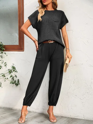 Miniatura 6 de Conjunto de dos piezas para mujer, suéter de punto y pantalones de cintura alta