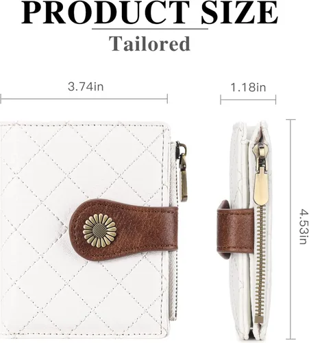 Miniatura 3 de FALAN MULE Billetera pequeña para mujer, plegable, con bloqueo RFID, portatarjetas de piel con bolsillo con cremallera para monedas Blanco/Marrón