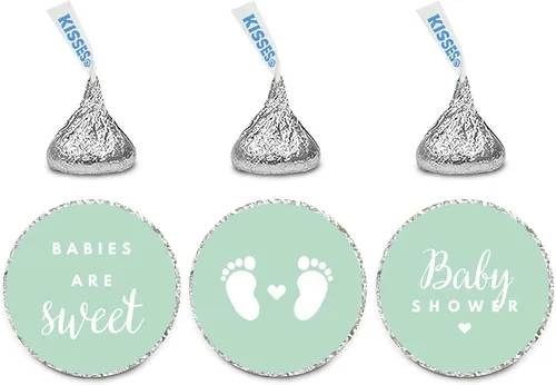 Andaz Press Trío de etiquetas de gotas de chocolate, se adapta a besos, baby shower, verde menta, paquete de 216 Verde (Mint Green)