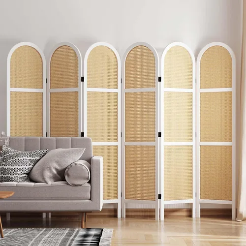 Miniatura 9 de Divisores de habitación, pantalla de privacidad plegable, partición de ratán con doble bisagra de 5.6 pies, divisor de pared independiente