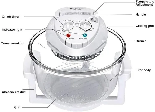 Miniatura 5 de Horno freidora de aire de asador de convección de 12L Receta de cocina eléctrica Turbo Calefacción de 360°, convección infrarroja, encimera de horno