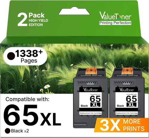 Valuetoner - Cartucho de tinta de repuesto para HP 65 Negro, 65 XL, 65XL Negro, para impresoras HP, alto rendimiento, funciona para Envy 5055, 5052,