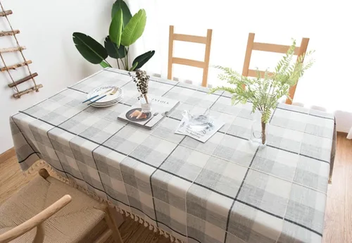Miniatura 4 de Table Cover 24 x 24 inch, Square, Black Grey, Cotton Linen Plaid Dining Table Cloth