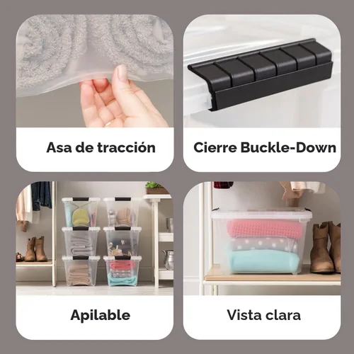 Miniatura 3 de IRIS USA 19 QT - Caja de almacenamiento de plástico con tapa y cierres - paquete de 4 - libre de BPA, solución de organización transparente