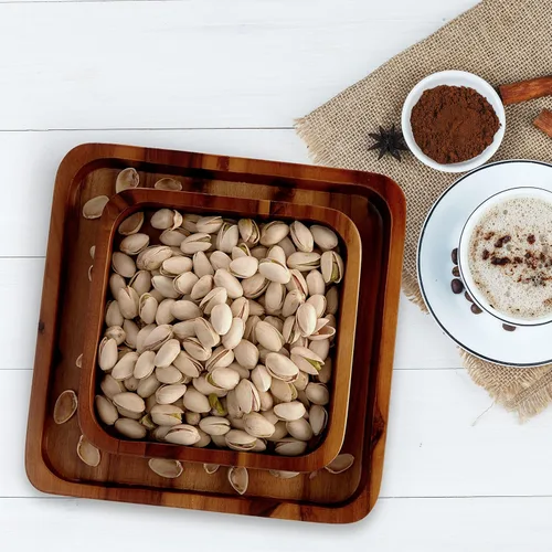Miniatura 6 de FANATU Tazón de aperitivos de madera con almacenamiento de cáscara, cuenco de nueces con soporte doble para semillas de girasol, cacahuetes, Marrón