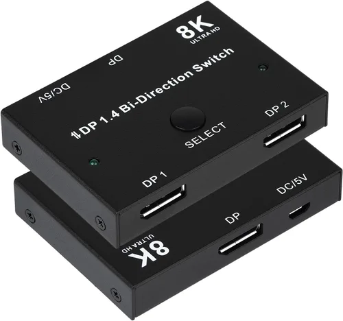 8K DisplayPort Switch Splitter DP 1.4 Bidireccional Switcher Soporte 8K @30Hz 4K @120Hz 2 en 1 Salida o 1 en 2 Salida Compatible con