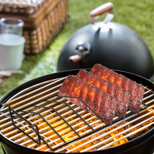 Miniatura 6 de Rejillas para asar a la parrilla y ahumar, estante para asar pavo, se puede utilizar en ambos lados, 12 x 10 pulgadas, color negro