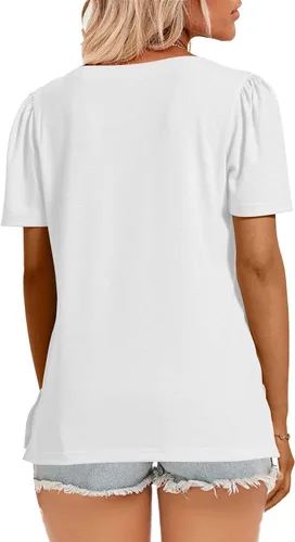 Miniatura 66 de JomeDesign - Camisetas casuales de verano para mujer, manga corta, cuello redondo, manga abullonada