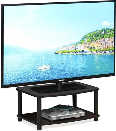 Miniatura 23 de Furinno Turn-N-Tube Soporte de TV, centro de entretenimiento de esquina de 3 niveles con estantes abiertos, consola de TV sin herramientas para TV