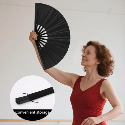 Miniatura 4 de 10 abanicos grandes de Kung Fu chino, ventiladores plegables para fiesta de Halloween, ventilador de mano chino japonés de bambú para festivales