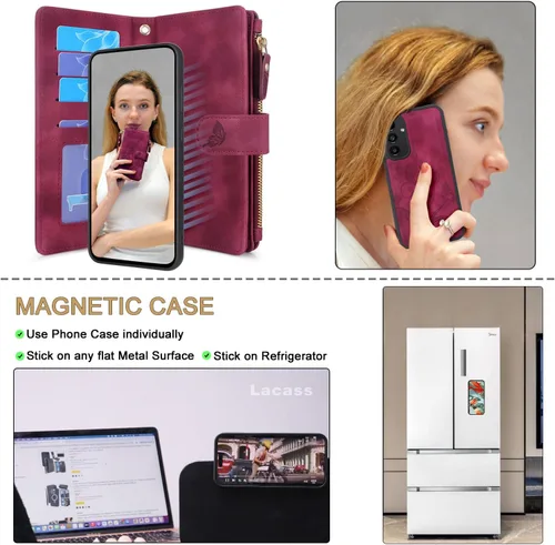 Miniatura 3 de Funda compatible con Samsung Galaxy A13 4G LET/5G [12 ranuras para tarjetas] Soporte para efectivo de crédito de identificación, bolsillo