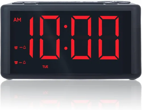 Reloj de alarma digital con radio AM/FM, preajustes, alarmas duales, alarma de días laborables/fines de semana, función de repetición, temporizador