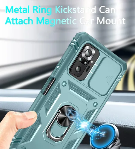 Miniatura 3 de Funda Xiaomi Redmi Note 10 Pro/Pro MAX con 3 protectores de pantalla de vidrio templado, soporte de anillo incorporado + cubierta de cámara, Verde