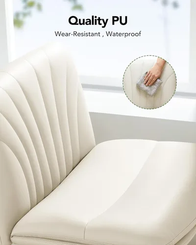 Miniatura 6 de Marsail Silla de escritorio de oficina sin brazos con ruedas, silla ancha de piel sintética con patas cruzadas, cómodas sillas giratorias ajustables