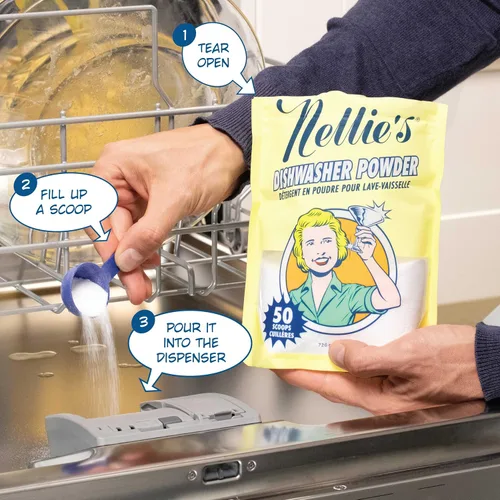 Miniatura 6 de Nellie's Polvo para lavavajillas – 50 cargas – Detergente para lavavajillas a base de plantas – Seguro para sépticos, sin fragancia, penetra