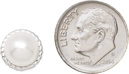 Miniatura 2 de Aretes clásicos de plata de ley con perlas de agua dulce con borde festoneado, 0.394 in, Metal