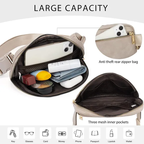 Miniatura 4 de CLUCI Riñonera para mujer, cangurera cruzada para mujer, moderna, de piel sintética, con correas ajustables, Gris