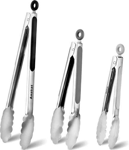 Miniatura 9 de Anaeat Pinzas de barbacoa resistentes de alta calidad para parrilla de cocina y barbacoa, pinzas de bloqueo de acero inoxidable antideslizantes de 3