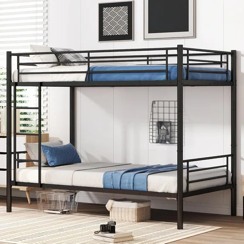Bellemave Convertible Twin Over Twin Metal Bunk Bed Frame, Heavy Duty Bunk Bed with Guardrails & Ladder, Separable into 2 Single Beds for Kids Teens
