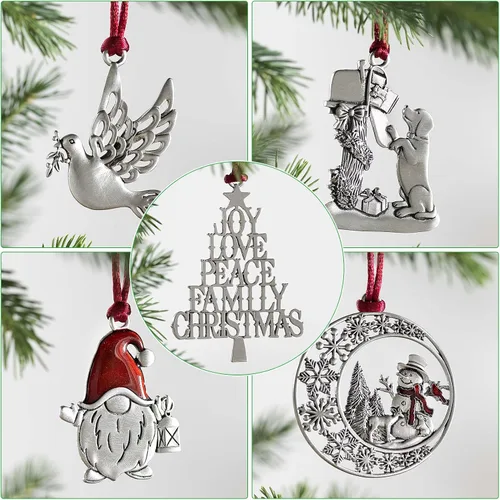 Miniatura 7 de Adorno para árbol de Navidad de metal de peltre sólido 2025, decoraciones colgantes para fiestas, hogar, vacaciones, decoración de Navidad