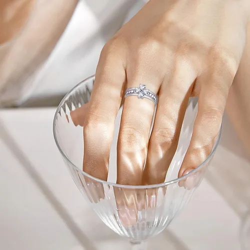 Miniatura 3 de Juego de anillos de circonita cúbica de plata de ley 925, anillos de trébol de cuatro hojas, banda abierta ajustable, anillos apilables, joyería