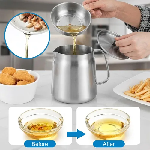 Miniatura 7 de Olla de filtro de aceite de acero inoxidable de 68 onzas con cesta para freidora y colador de aceite, freidora de grado alimenticio 304, recipiente