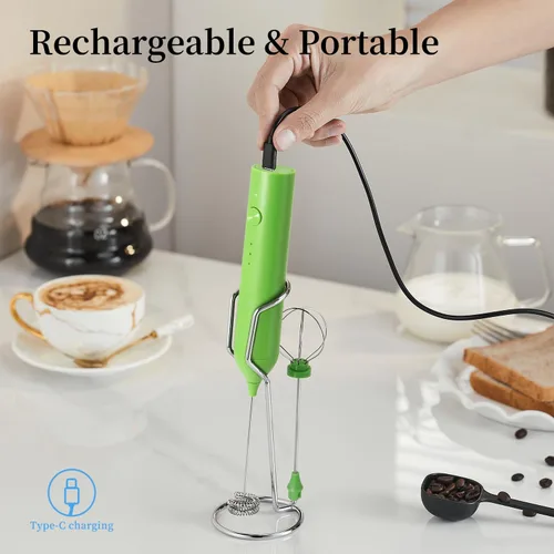 Miniatura 5 de Juego de Espumador de Leche Recargable de ELMWAY, Licuadora Eléctrica de Bebidas con Varilla y Batidor de Huevo, Mezclador Espumador, Espumador