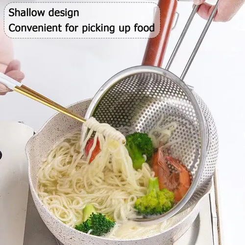 Miniatura 6 de Colador de acero inoxidable de malla fina con mango largo colador de cocina multiusos para colar, enjuagar, freír, cocinar al vapor y cocinar
