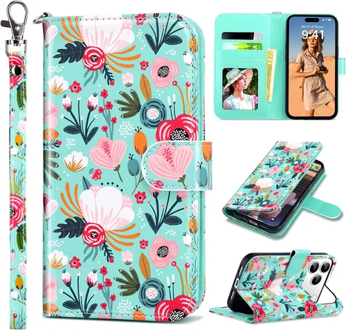 Miniatura 17 de ULAK Compatible con iPhone 15 Estuche tipo cartera para mujer, funda tipo billetera de piel PU premium con tarjetero, función de caballete, estuche