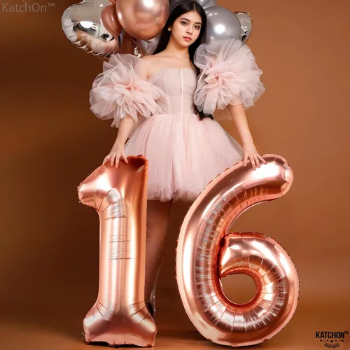 Miniatura 8 de KatchOn, Globo de oro rosa con el número 16 de 40 pulgadas Globo de aluminio para decoraciones de cumpleaños de 16 años para niñas Globo de oro