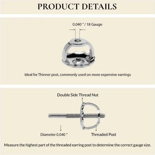 Miniatura 7 de Everyday Elegance Pendientes sólidos de oro blanco de 14 quilates con dos piezas de repuesto para parte trasera de arete Tornillo roscado para par