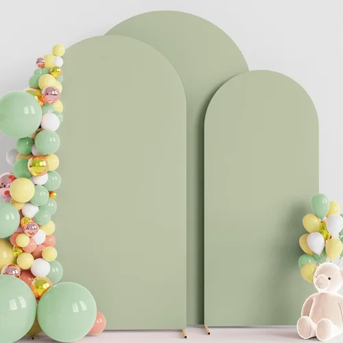 Miniatura 40 de Wokceer Juego de 3 fundas de arco de boda de elastano ajustadas para arco de boda para parte superior redonda, soporte de arco de Chiara para Beige