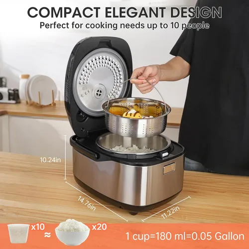 Miniatura 3 de Olla arrocera de 10 tazas sin cocer / 20 tazas cocidas, calefacción por inducción y tecnología de lógica difusa, olla arrocera eléctrica inteligente