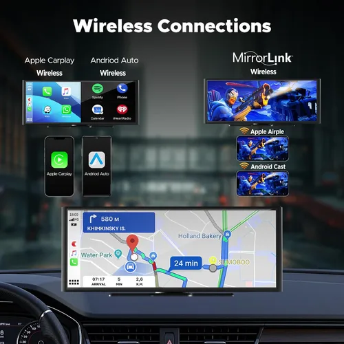 Miniatura 2 de Volam Pantalla Carplay de 9.26 pulgadas para automóvil con cámara de tablero 4K, compatible con Apple Carplay y Android Auto, Carplay con cámara