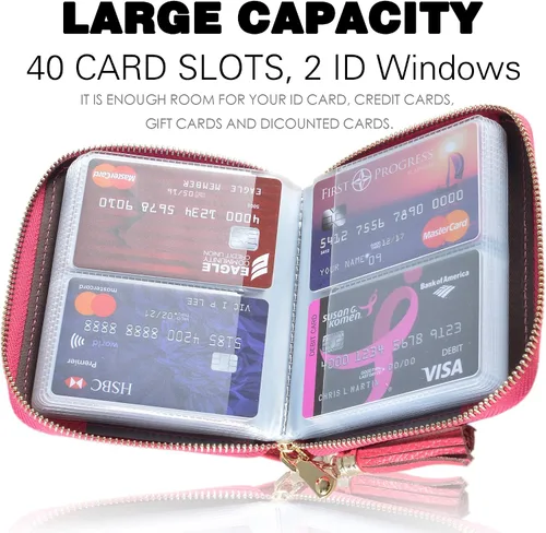 Miniatura 3 de Easyoulife Billetera Tarjetero de Tarjetas de Crédito para Mujer con Cremallera de Cuero y Bloqueo RFID, Rosa, medio