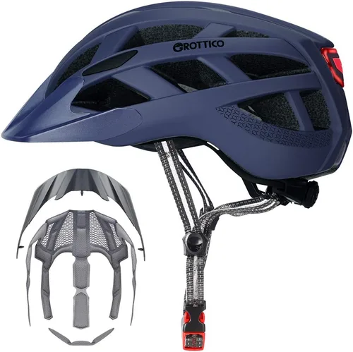 Miniatura 12 de Casco de bicicleta para adultos, hombres y mujeres, con luz - Casco de bicicleta de montaña y carretera con almohadillas de repuesto y visera Gris