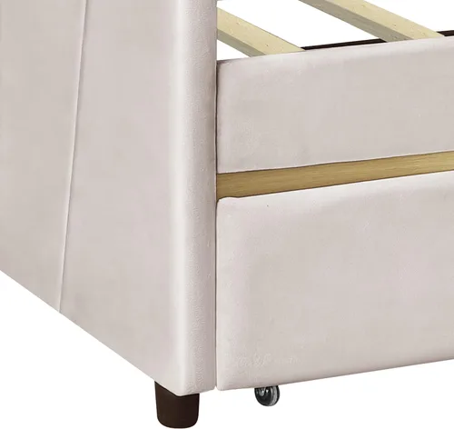 Miniatura 8 de Sofá cama individual con 2 cajones tapizado moderno, plataforma para sofá cama, marco de listones de soporte para dormitorio, sala de estar,