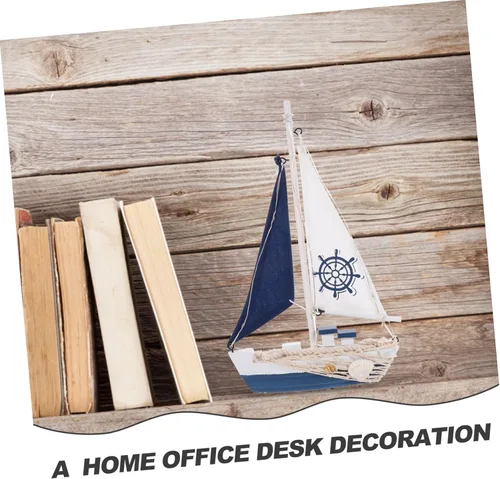Miniatura 2 de ARTIBETTER Decoración Vela Adornment Escritorio Velero Ornamento Estilo Náutico Velero Modelo Mediterráneo Náutico Barco Modelo LED Madera Oficina