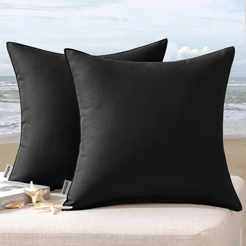 MIULEE - Juego de 2 fundas de almohadas decorativas para exteriores, impermeables, cuadradas, para jardín, para cenador de primavera, tienda de Negro